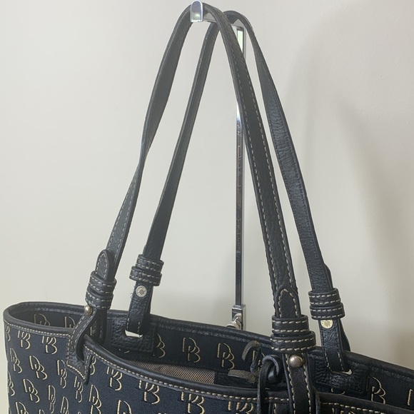 Dooney & Bourke | Black Canvas Leather Open Top Monogram DB Logo Shoulder Bag - Picture 6 of 17